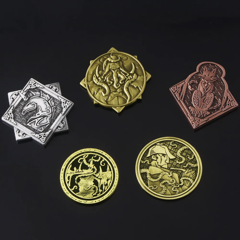 Mito cthulhu emblema caçador moeda dois lados allan poe demônio steampunk polvo tentáculo ornamento para homens coleção presente jóias