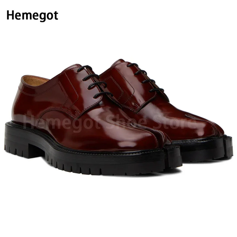 

Split Toe Lace-Up Chunky Platform Loafers Men Shoes British Style Genuine Leather Shoes Men Design Wedding Business Dress Shoes