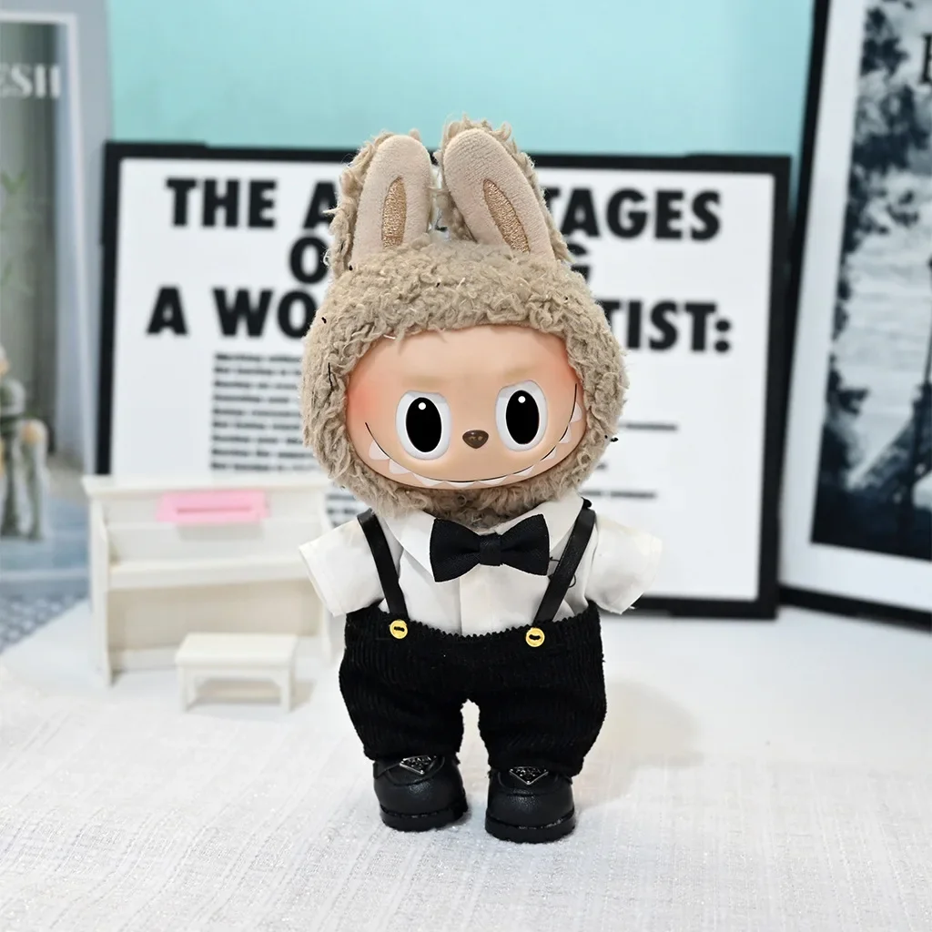 

17cm Labubu Casual Outfit Set - Overalls with Shirt & Bowtie Accessories | Sit Party Doll Clothes for Collectible Figures