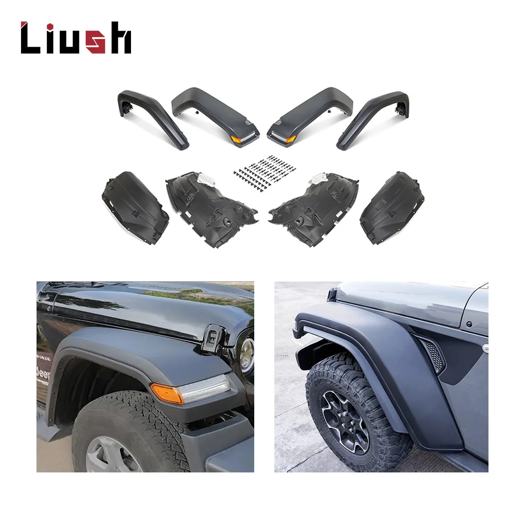 

SUV Car Accessories Aluminum Alloy High Top Fender Flares for Jeep Wrangler JL 2007-2024 Wheelbrow with Light Upgrade