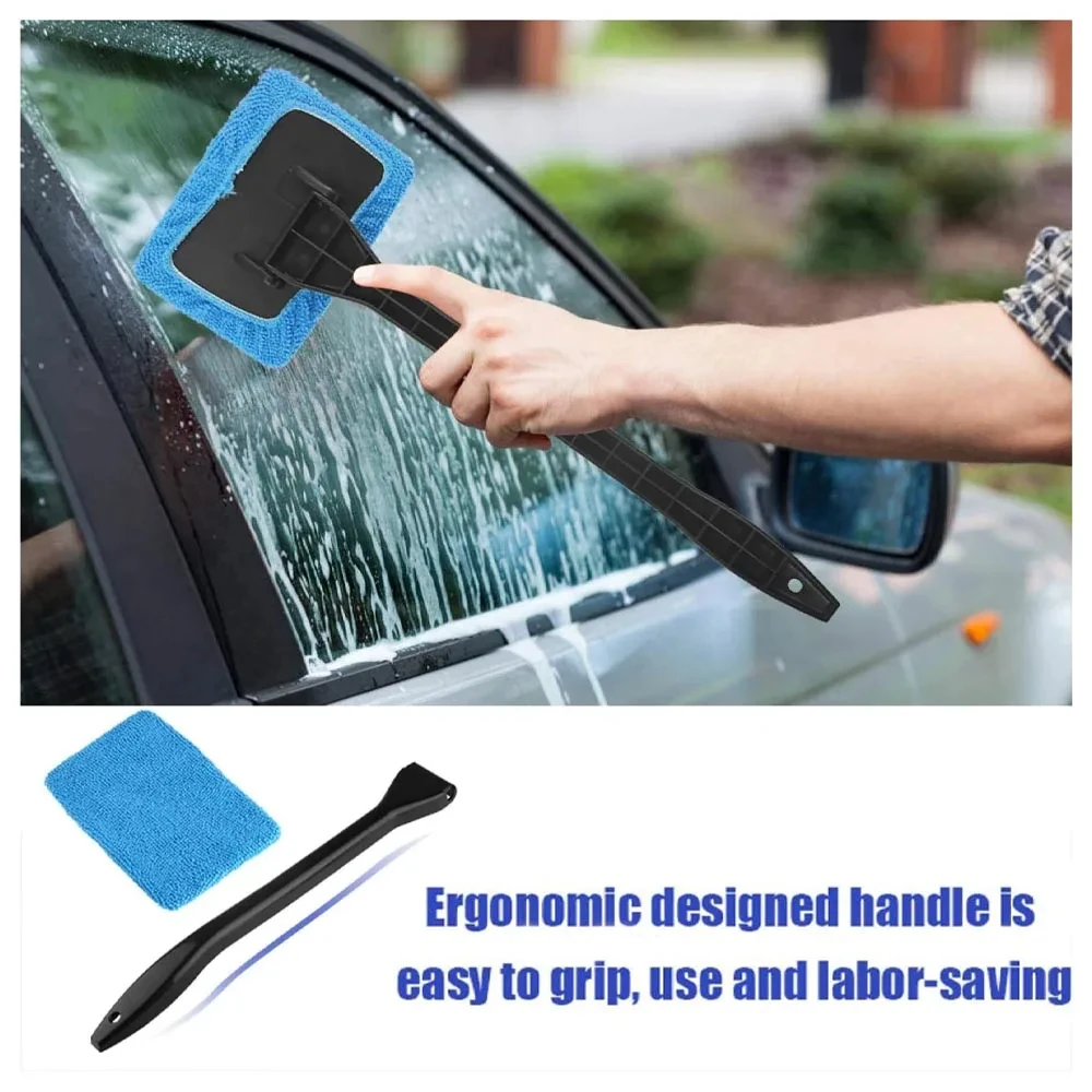 Car Window Cleaner Brush Kit Microfiber Windshield Cleaning Tool Auto Interior Glass Wash Wiper Long Handle Reusable Cloth Pad image 5