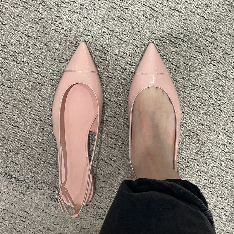 الصلبة Slingback أشار تو الصنادل الصيف مشبك حزام الشقق منخفضة الكعب أحذية النساء في الهواء الطلق Zapatos Mujer
