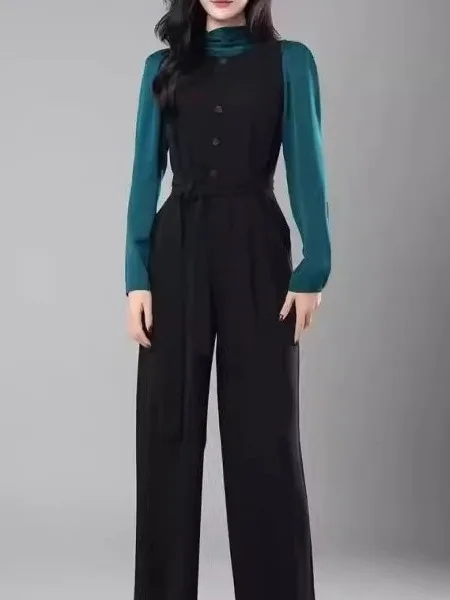 Ele pantalones de una pieza de cintura alta para mujer Svel Design Sensation Otoño Invierno nuevos pantalones de pierna ancha para ir al trabajo Sle