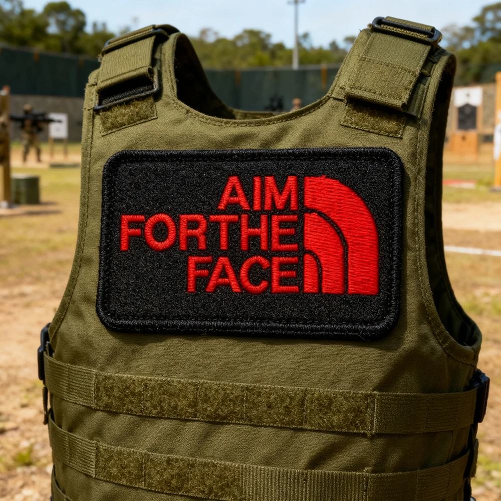 Aim For The Face Applique Embroidery Patches Tactical Fabric Accessories Patches For Jacket Shoulder With Hook&Loop Backing