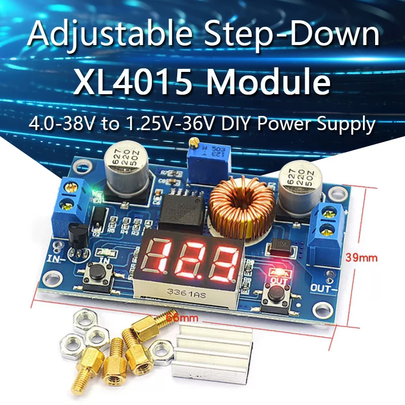 5A 75W XL4015 DC-DC Converter Adjustable Step-Down Module 4.0-38V to 1.25V-36V DIY Adjustable Power Supply