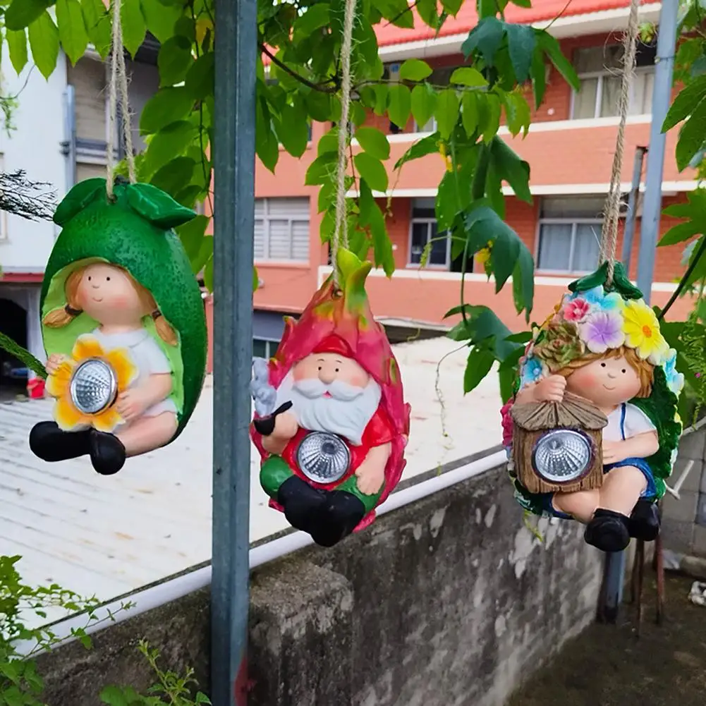 Resin Elf Statue Outdoor Solar Light Figurine Solar-powered Garden Elf Decor with Resin Fruit Figurine Funny Gnome for Outdoor image 2
