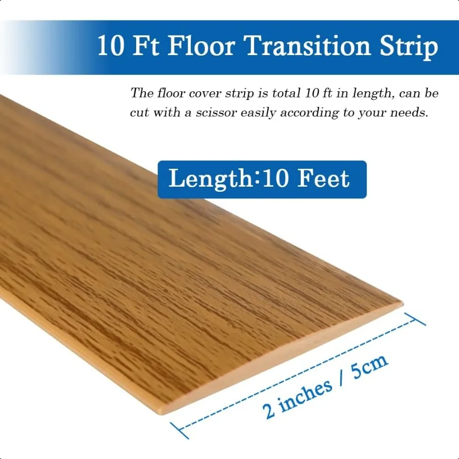 Floor Transition Strip Self Adhesive Floor Cover Strips Laminate 2" Wide Vinyl Flat Divider Transitions Elegant Wood Grain Desi