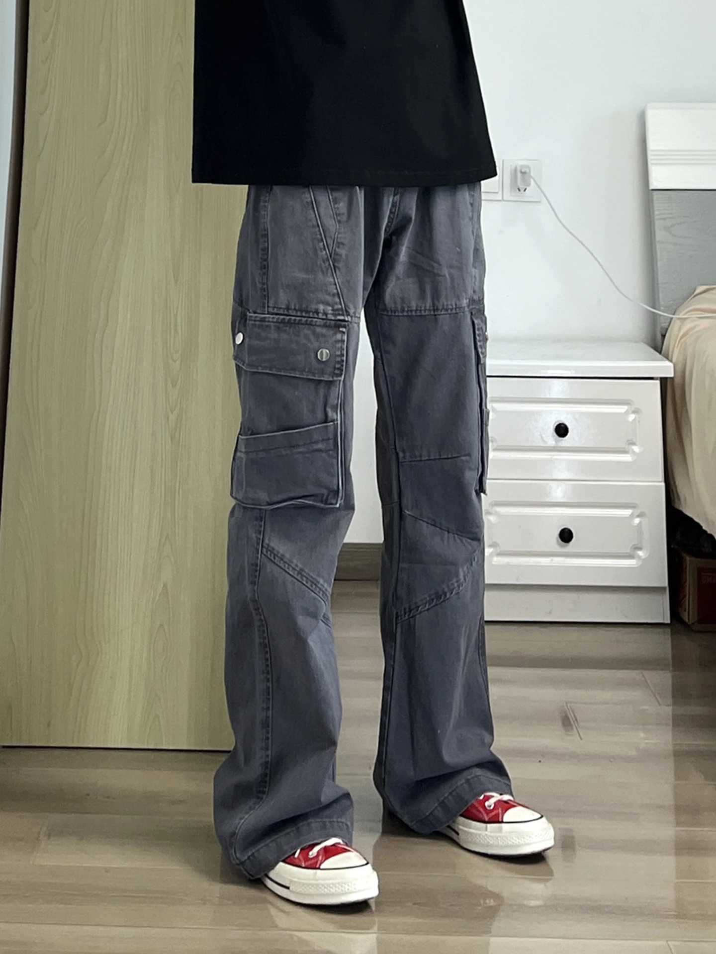 

Винтажные лоскутные деконструированные рабочие брюки Waed, мужские элитные брюки-сли, расклешенные брюки в американском стиле High Street с несколькими карманами...