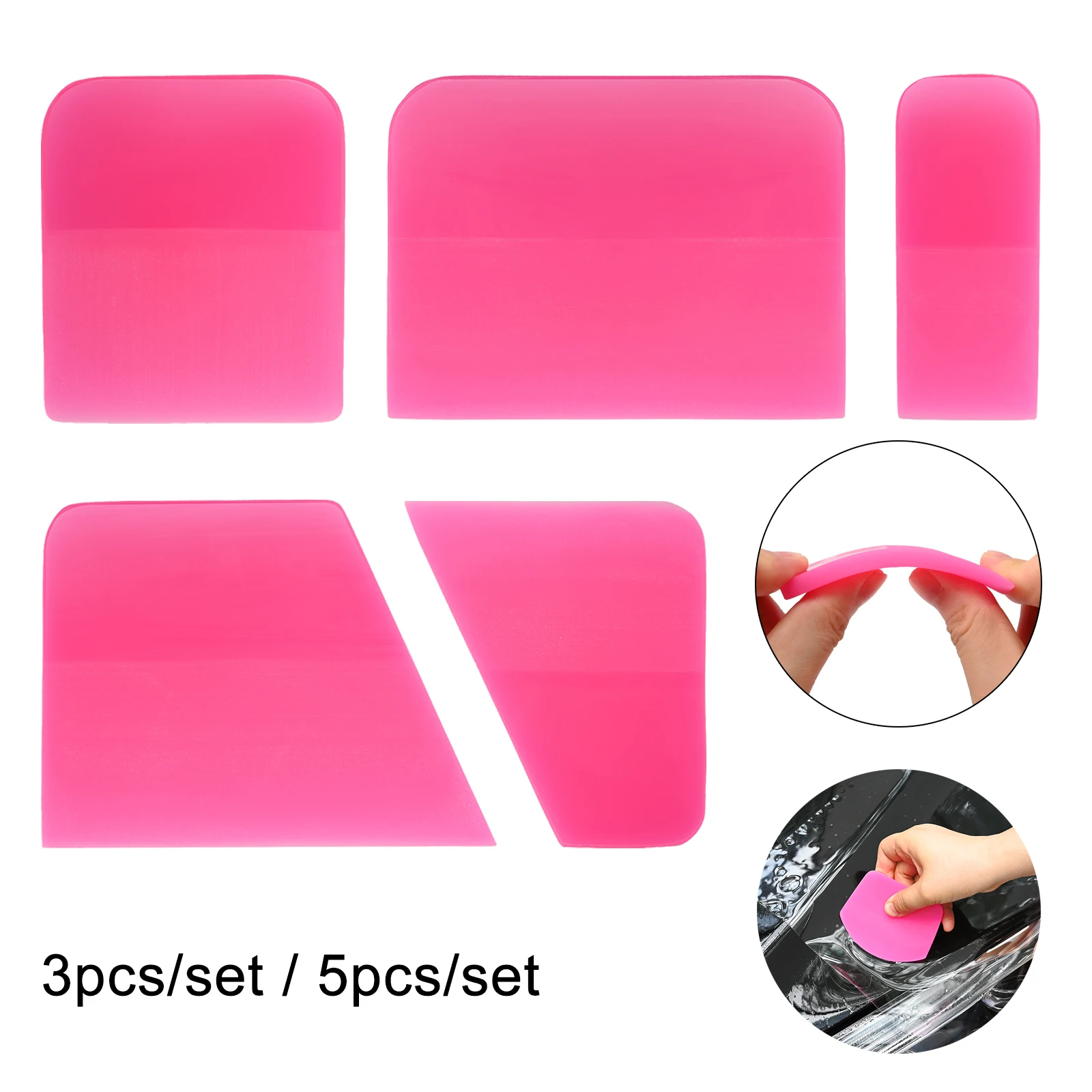 

EHDIS 3/5pcs Pink Rubber Scraper Window Glass Water Wiper Vinyl Car Wrap PPF Squeegee Carbon Foil Film Sticker Styling Tint Tool