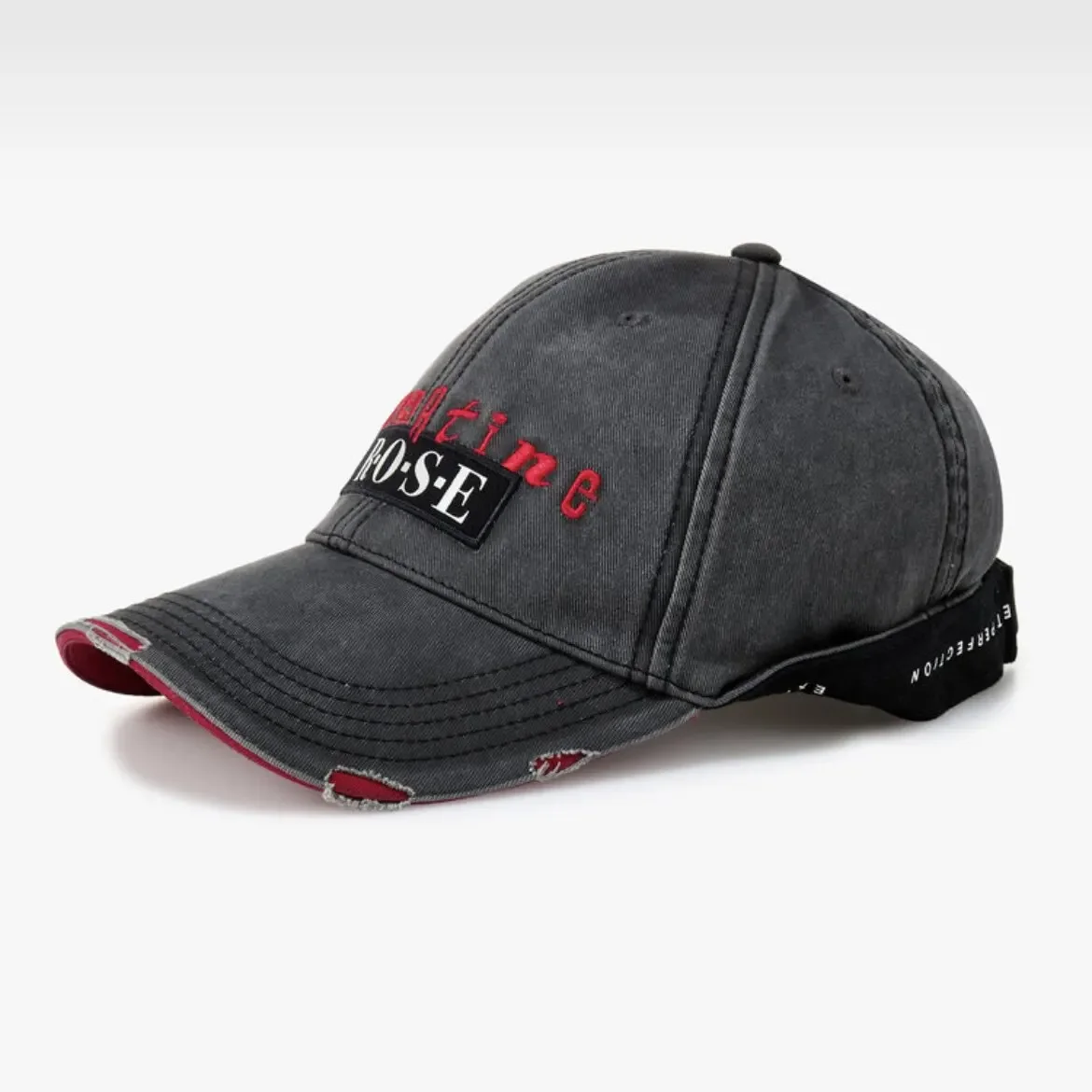 casquette-de-baseball-mart-rose-25ss-gris-rouge-delavee-a-revers-effet-use-et-brodee