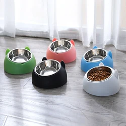 Stainless Cat Bowls Non-slip Base Pets Puppy Cats Food Drink Water Feeder Neck Protection Dish Pet Bowl 200ml 15 Degrees Tilted