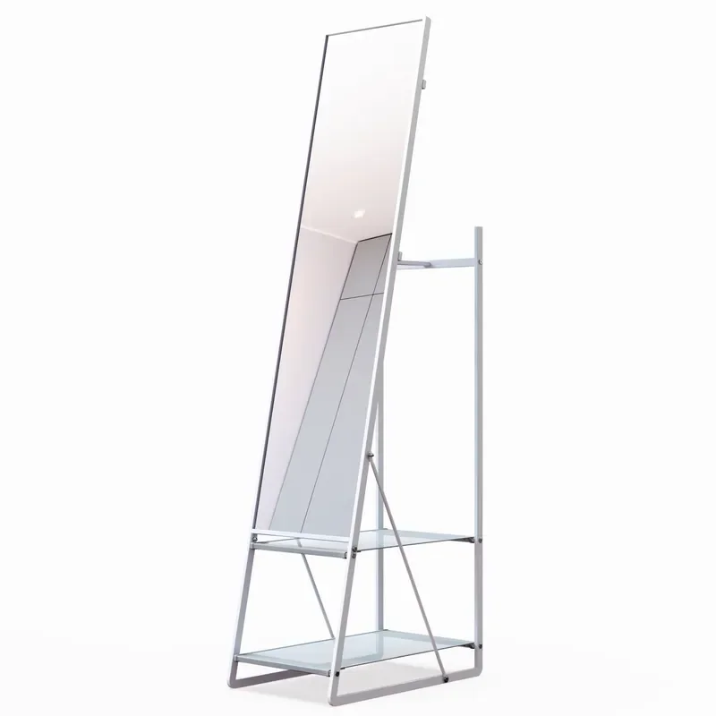 for White Large Floor Standing Full Length Mirror with Hook and Stand for Dressing Bedroom