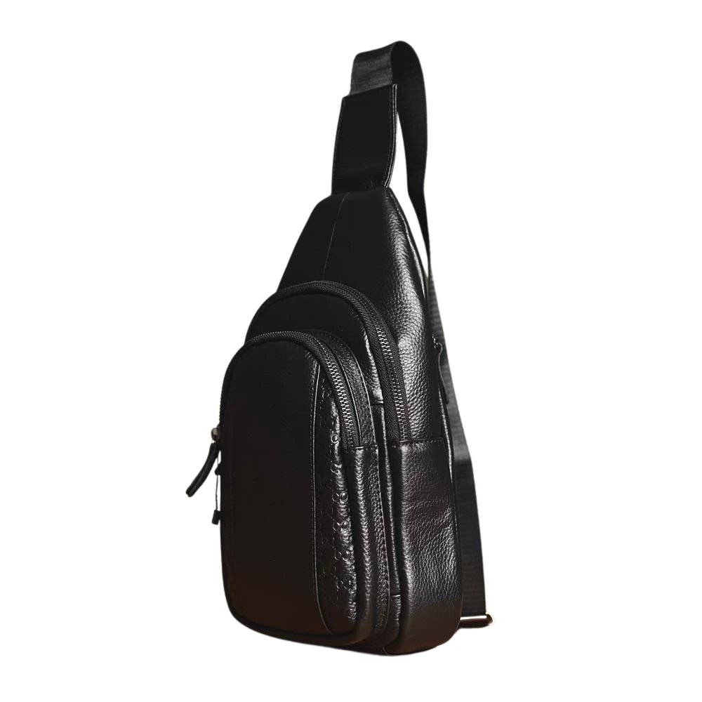 Bolsa masculina casual de couro de vaca, bolsa de peito de couro genuíno, bolsa de ombro mensageiro, bolsa masculina da moda