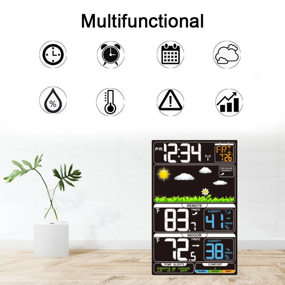 Tuya WIFI Smart Weather Station Indoor Outdoor Temperature Humidity Meter Weather Forecast Multifunctional Weather Alarm Clock