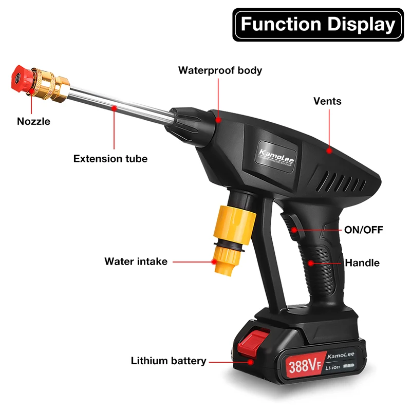 Kamolee-pistola de lavado de coche eléctrica de alta presión, pulverizador portátil de espuma para jardín, batería Makita de 18V, 70Bar, 388VF