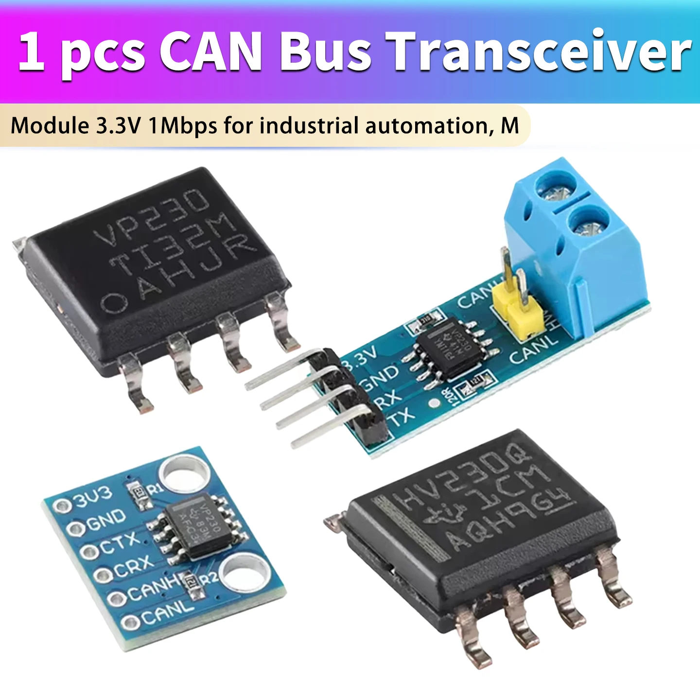 1 pcs CAN Bus Transceiver SN65HVD230DR SN65HVD230QDR SOP8 SOIC8 Chip & SN65HVD230 Module 3.3V 1Mbps for industrial automation, M