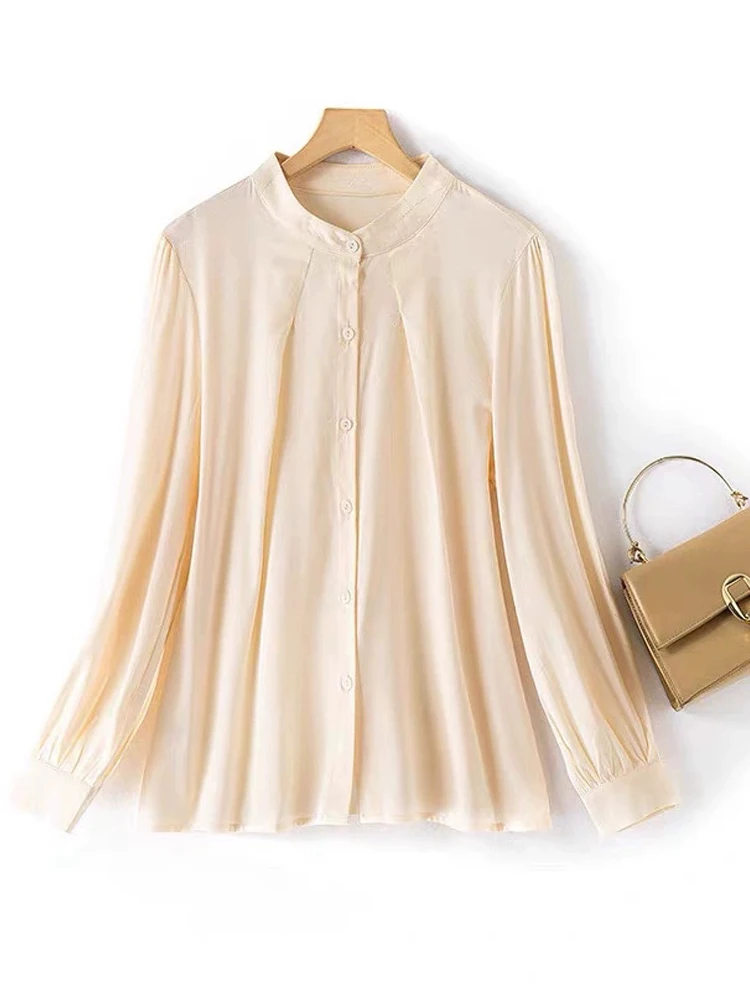 

Winsleter-93%Silk 7%Spandex Elegant Shirt, Stand Jacquard, Women OL Casual Temperament Loose Blouse, 2025 Winter New T5D106CC