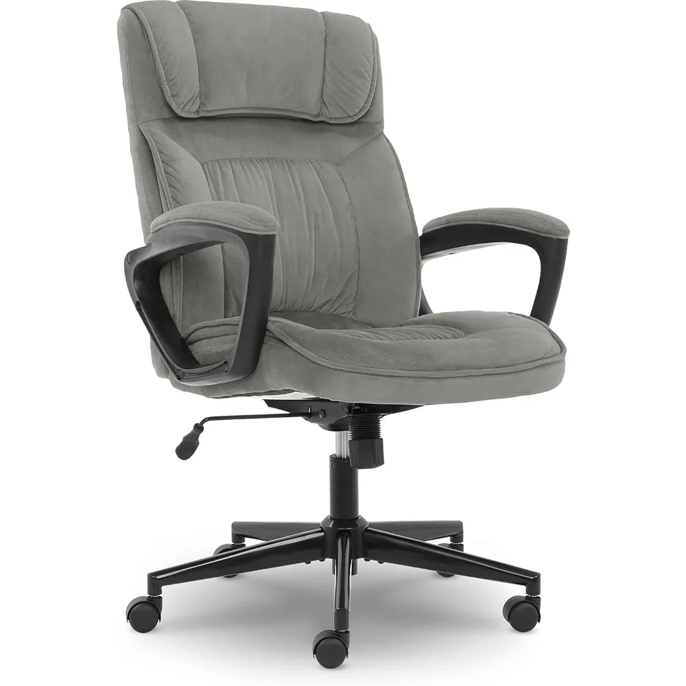 Executive Office Chair Ergonomic Computer Upholstered Layered Body Pillows, Contoured Lumbar Zone, Base, Fabric, Black/Grey