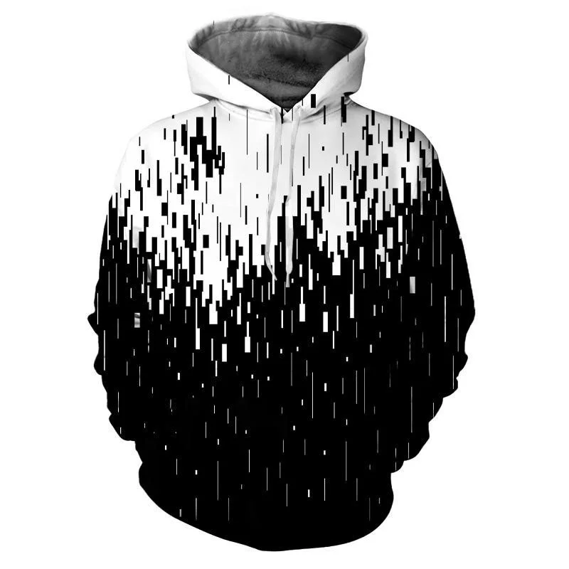 3D Printed Geometric Vertigo Hoodies For Men Black White Gradient Pattern Sweatshirts Casual Hooded Long Sleeve Tops Pullovers