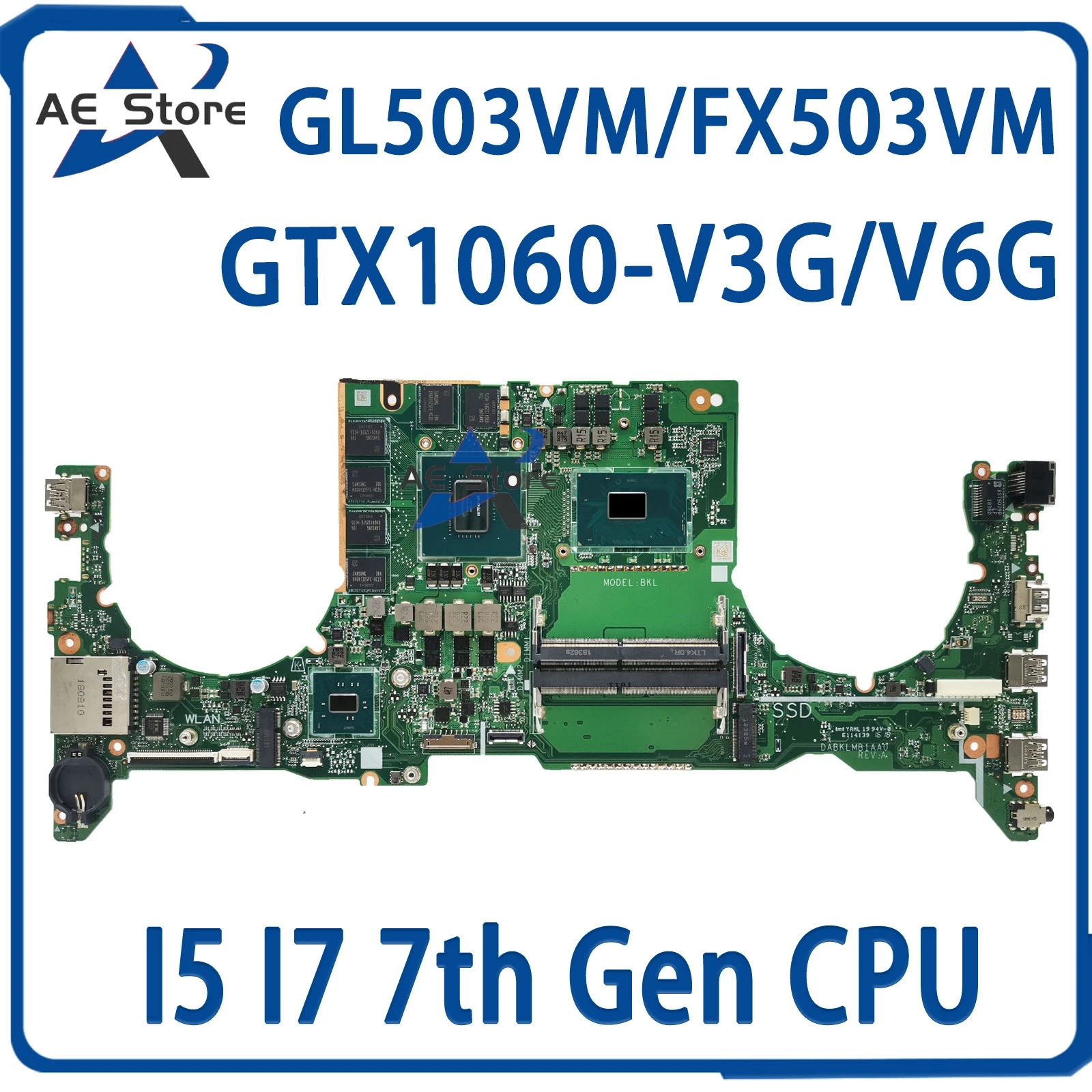 

GL503VM Mainboard For ASUS ROG Strix S5AM GL503VMF FX503VM Laptop Motherboard I5 I7 7th Gen GTX1060-V3G/V6G Fan-4pin