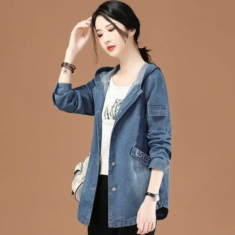 

2025 Spring Autumn New Women's Denim Jacket Korean Loose Mid Long Jeans Women Coat Single Breasted Slim Cowboy Coats Female Tops