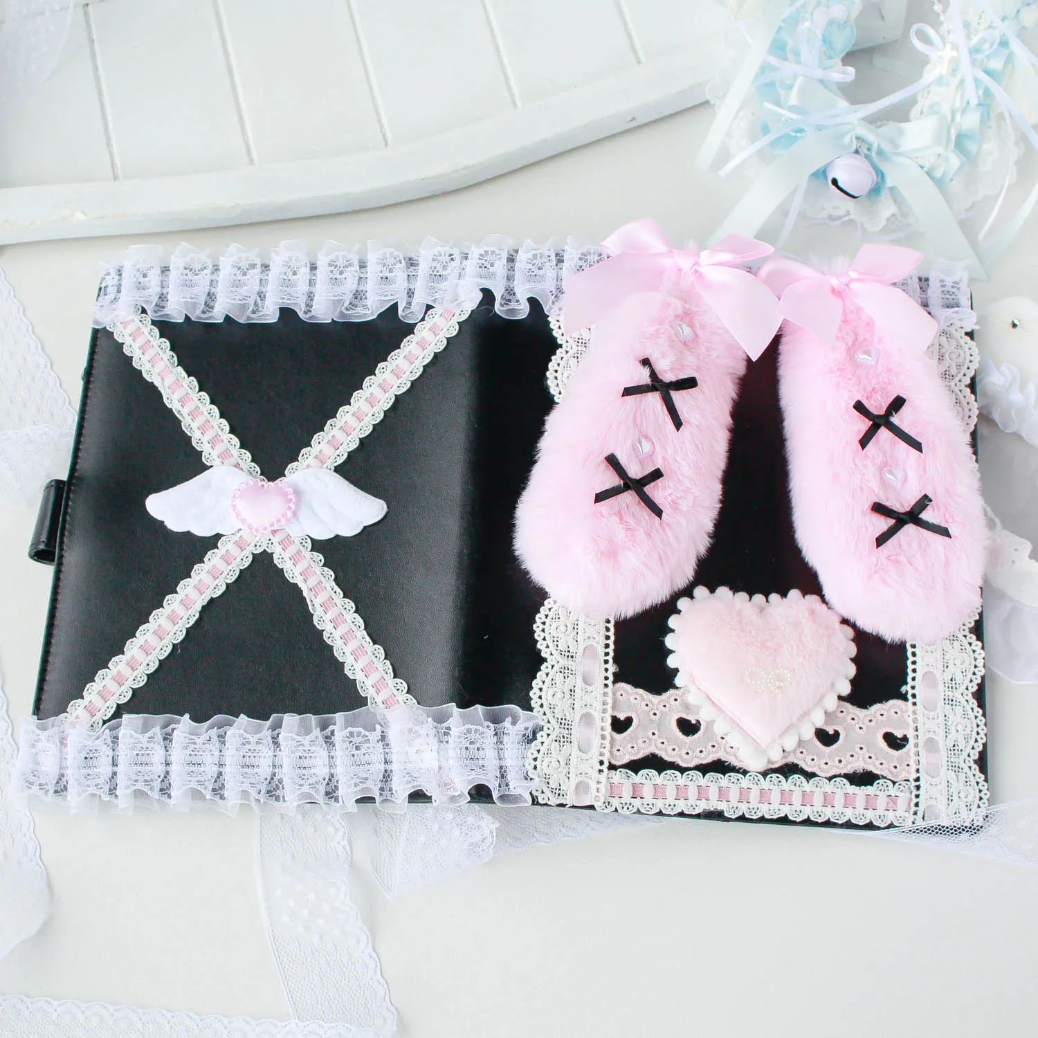 Unique Lace Handmade Kpop Photocard Album A5 PU Leather Plush Pink Black Style Idol ID Card Picture Storage Book Stationery