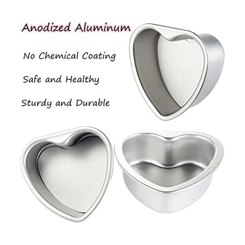 Paquete de 6 moldes para pasteles antiadherentes en forma de corazón de aluminio, herramienta de molde para hornear DIY con fondo extraíble, 4 pulgadas-AT64