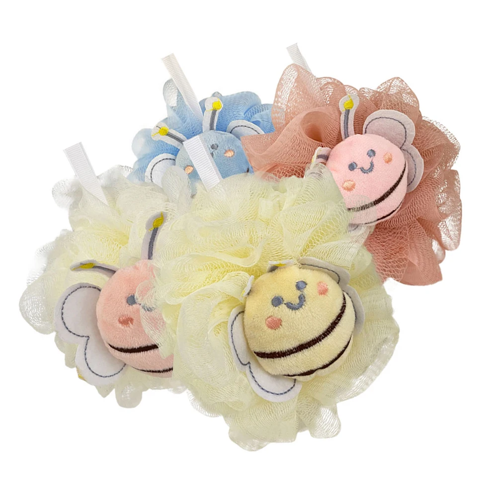 

4Pcs Adorable Cartoon Small Bee Bath Balls Toddler Baby Shower Gentle Exfoliating Soft Animal Shapes Bathing Essentials
