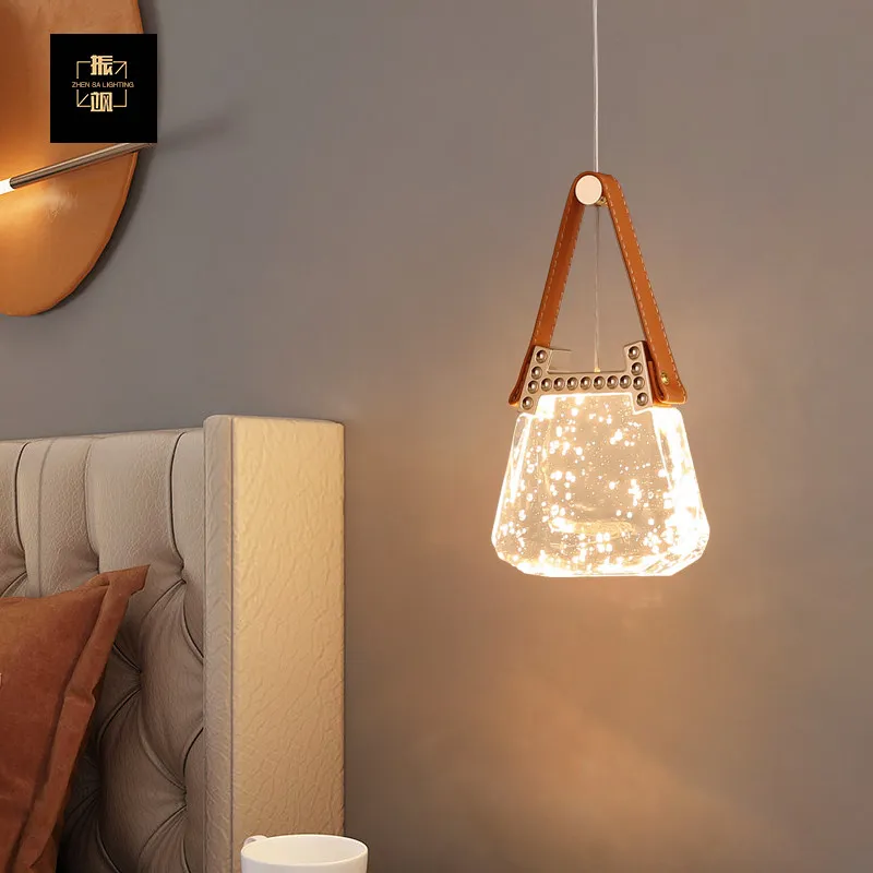 Light Luxury Fashion Handbag Style Bedside Pendant Lamp Orange Small Entrance Bar Counter Bedroom Hanging Wire Lamp Atmosphere