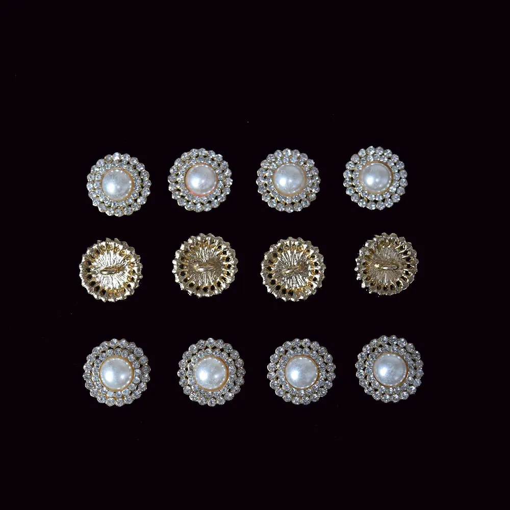 

10 Pcs 20mm Luxury Pearl Rhinestone Buttons - Silver Round Metal Clothing Fashion Decor Sewing Accessories for DIY Apparel