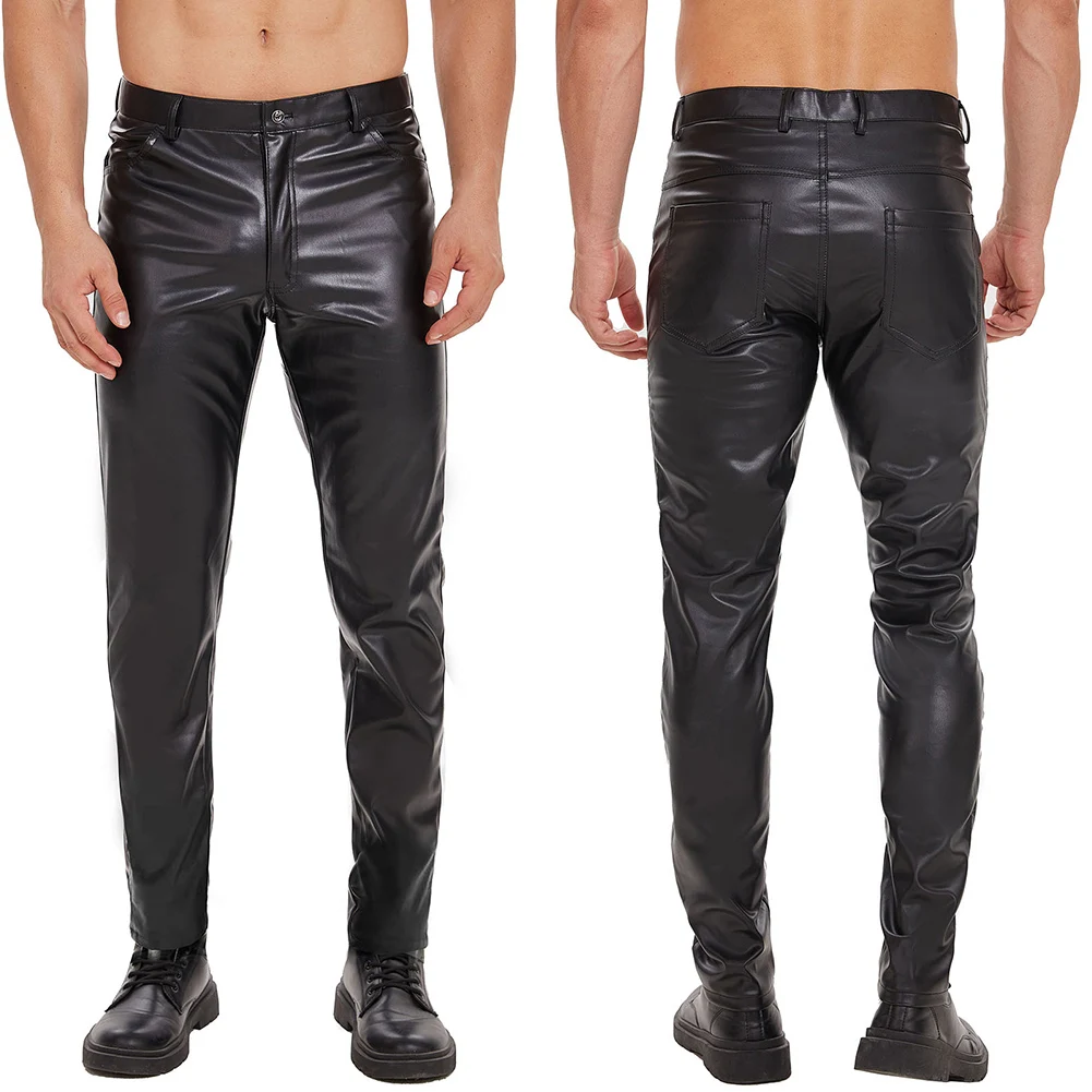 

Mens Zip Matte Leather Trousers Casual Slim Elastic Comfortable Leather Pants Male High Elastic Shaping Leggings