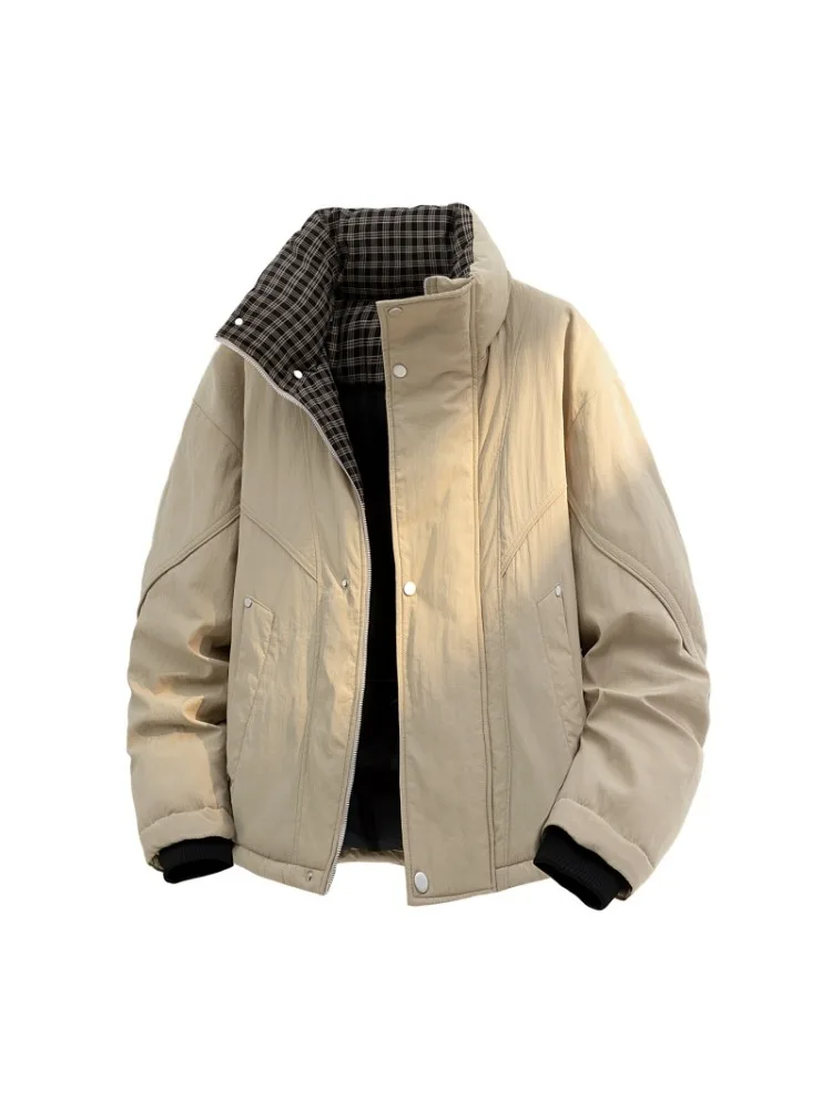 

Зимняя мужская куртка, винтажная клетчатая лоскутная мужская верхняя одежда с воротником-стойкой, утепленная морозостойкая мужская куртка на молнии с длинными рукавами, повседневное