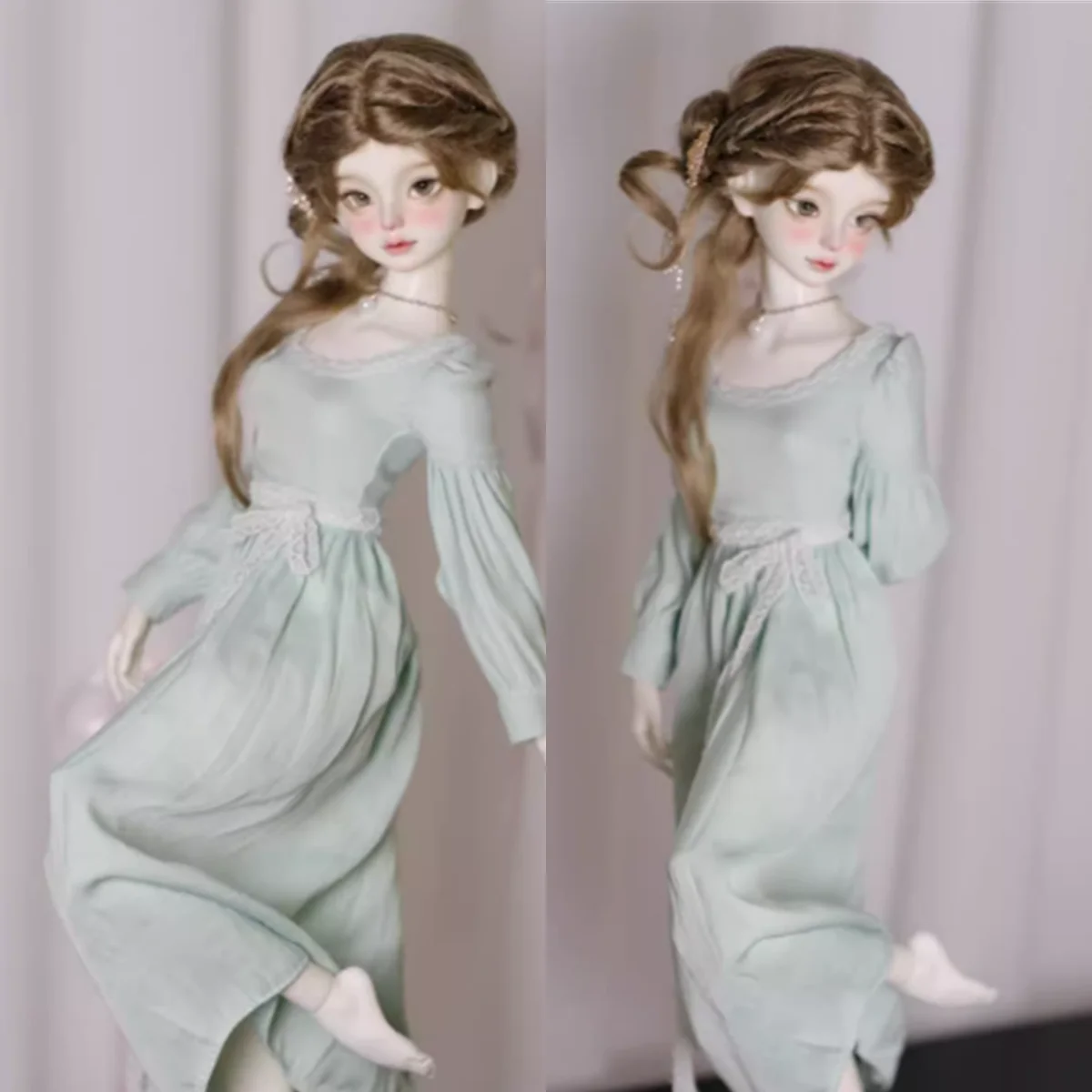 

1/4 Female Soldier Clothes Accessory Light Green Lace Waist - cinching Long Dress Fit Girl Action Figure Model For DIY