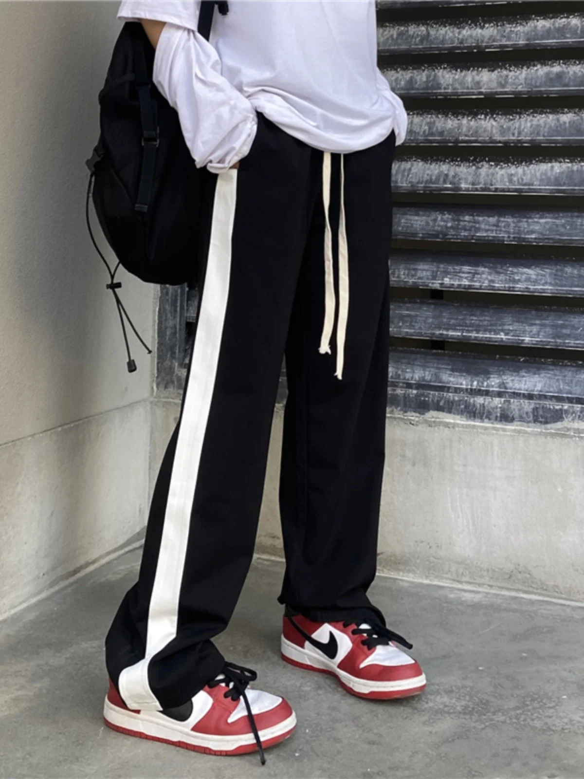 

Женские спортивные брюки с высокой талией, прямые, повседневные, летние, тонкие, с боковыми полосками, модные, свободные, для студентов