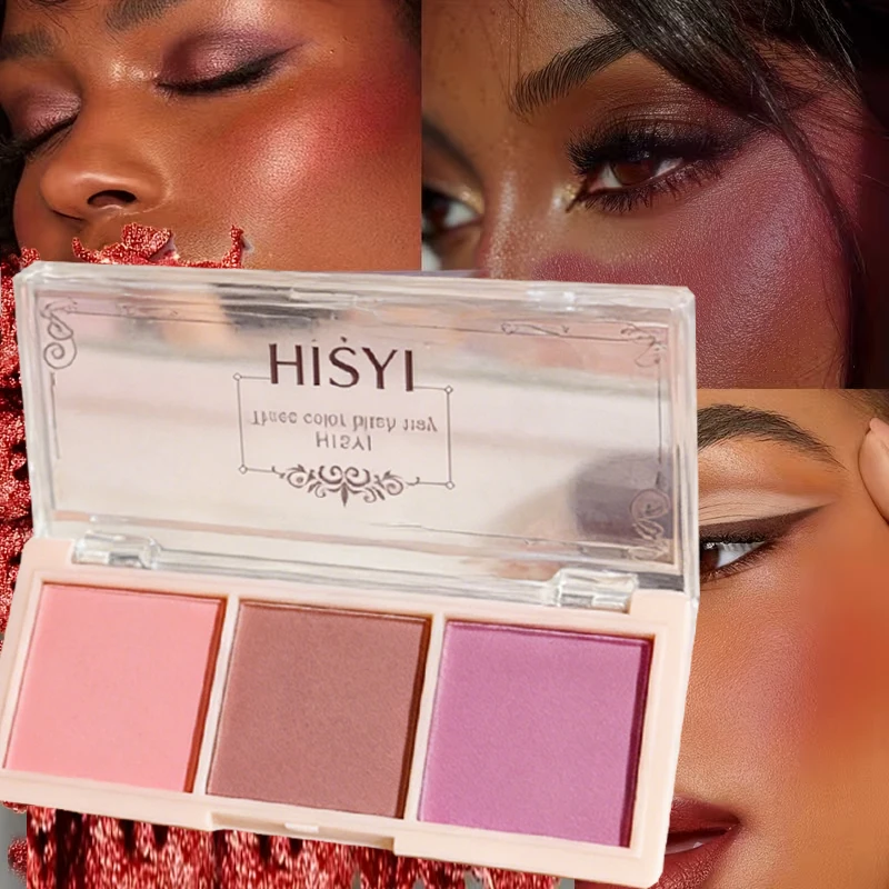 3-Color Blush Palette - Matte Finish, Red, Light Pink & Orange Shades, Powder Formula for Natural Look