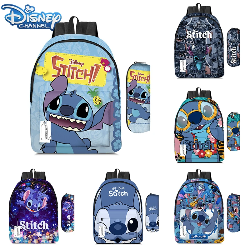 2 sztuki Disney plecak z motywem Stitch dziewczyny Cartoon studentki Cosplay tornistry piórnik torba podróżna ścieg Mochilas prezent