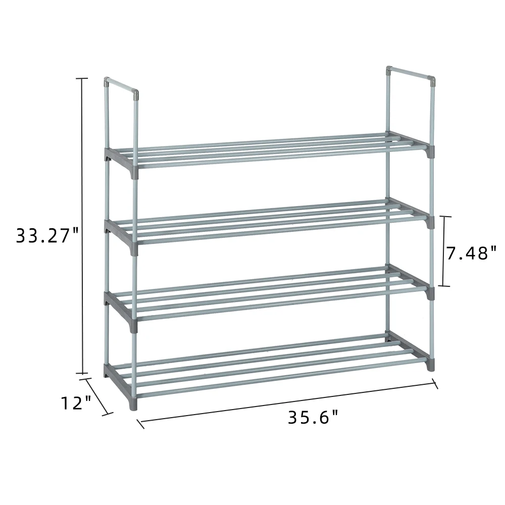 2 Set 4 Tiers Shoe Rack Shoe Tower Shelf Storage Organizer For Bedroom, Entryway, Hallway, and Closet Gray Color