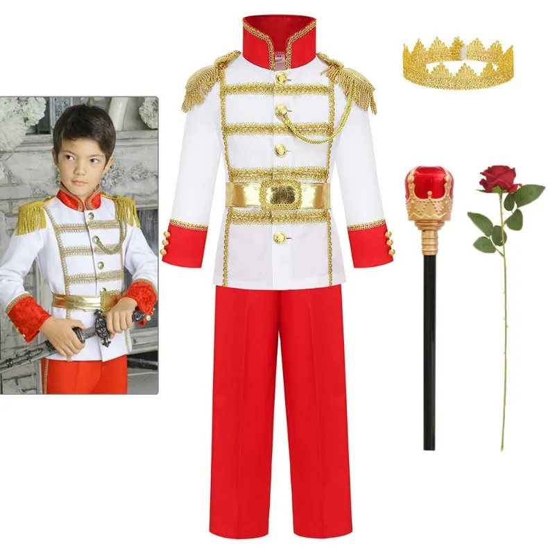 Disfraz de Carnaval del Rey Príncipe para niños, conjunto completo de trajes medievales del Príncipe Real cos para niños, vestido elegante para fiesta de cumpleaños y Halloween