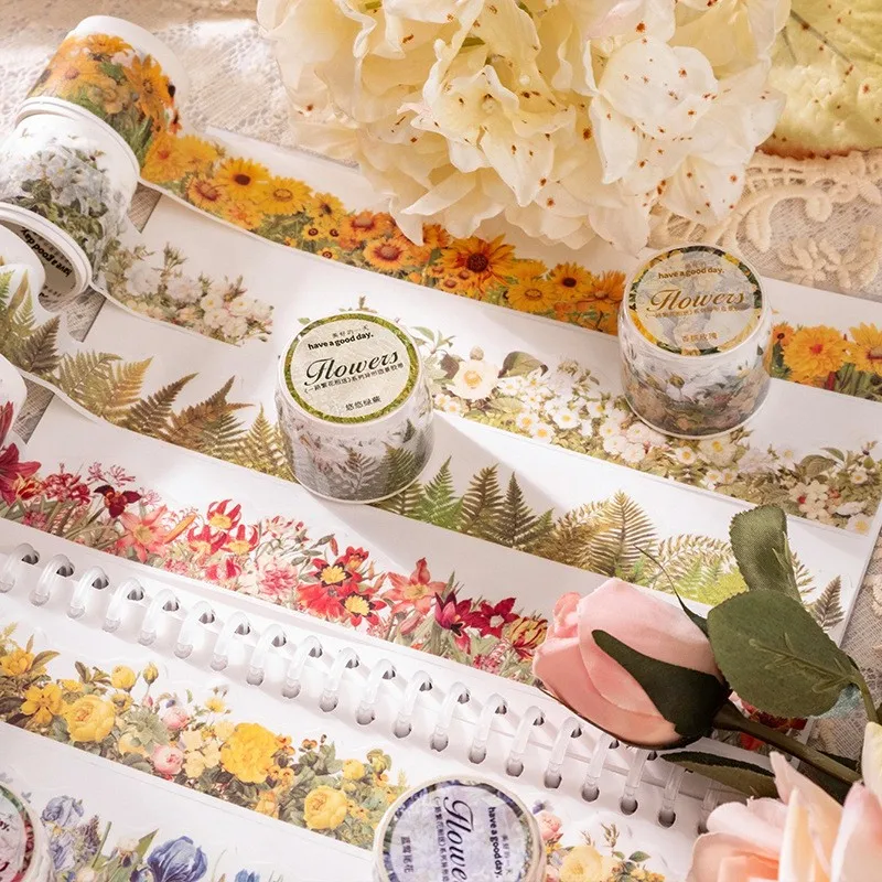 1-rolo-de-fita-washi-com-estampa-de-flores-rosas-e-folhas-de-girassol-fita-adesiva-de-papel-para-decoracoes-de-diario-e-scrapbooking