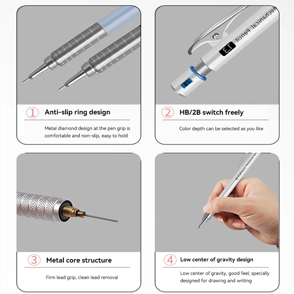 Imagem -05 - Peça 0.5 mm Lápis Mecânico de Baixa Gravidade Estudante Escrita Ferramenta de Desenho Arte Pintura Metal Lápis Automático Material Escolar 1