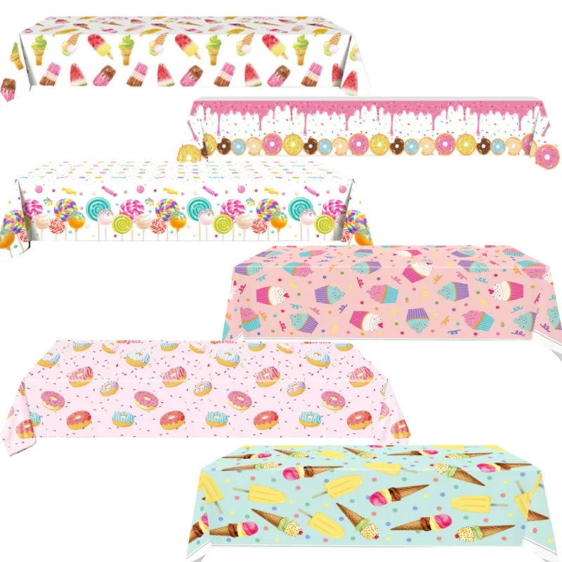 

Disposable Tablecloth Lollipop Ice Cream Table Cover Plastic Desk Cloth for Birthday Wedding Party Table Decoration Supplies