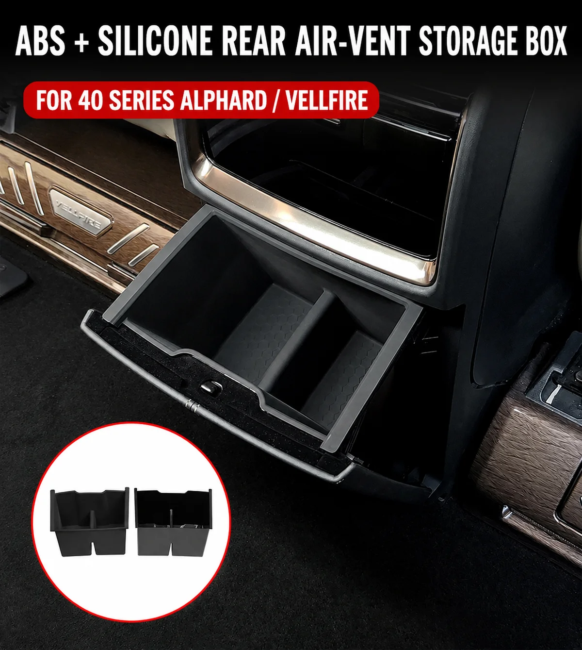 Car Rear Armrest Air Vent Storage Box for Toyota Alphard Vellfire 40 Series Interior Accessories ABS Silicone Organizer 2pcs
