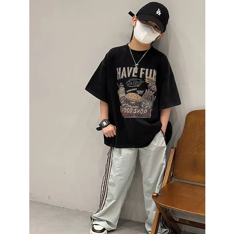 

2025 spring new children's summer clothing half-sleeved casual top tide children's clothing boys short-sleeved T-shirt