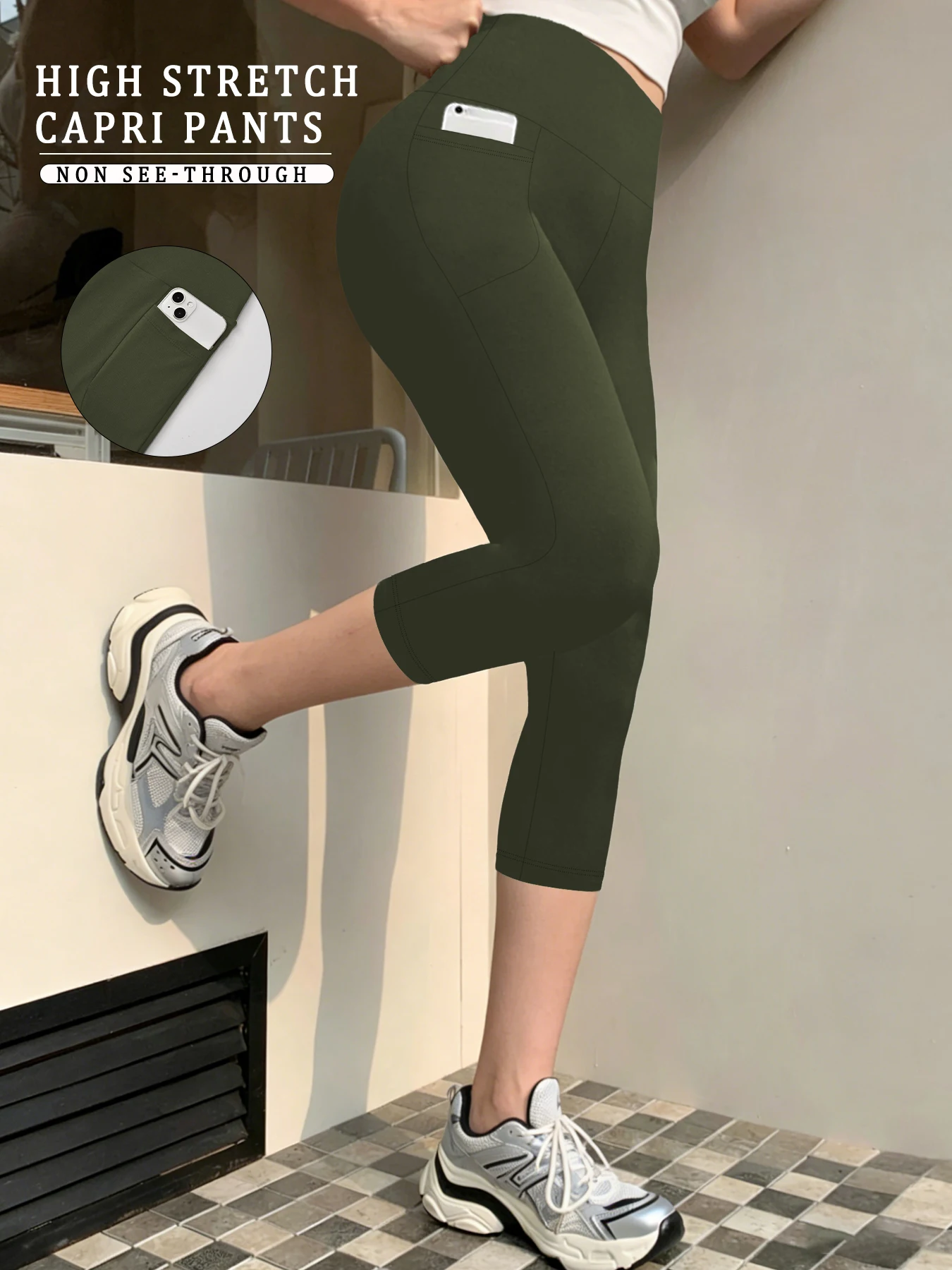 Super Soft Yoga Pants for Women 5 Inch High Waisted Capri with Pockets Tummy Control No See Through