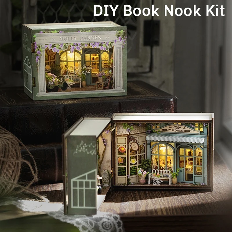 DIY Book Nook Kit With 3D Puzzle Model Building Wooden Bookshelf Bookend Toy Halloween Christmas Birthday Gift