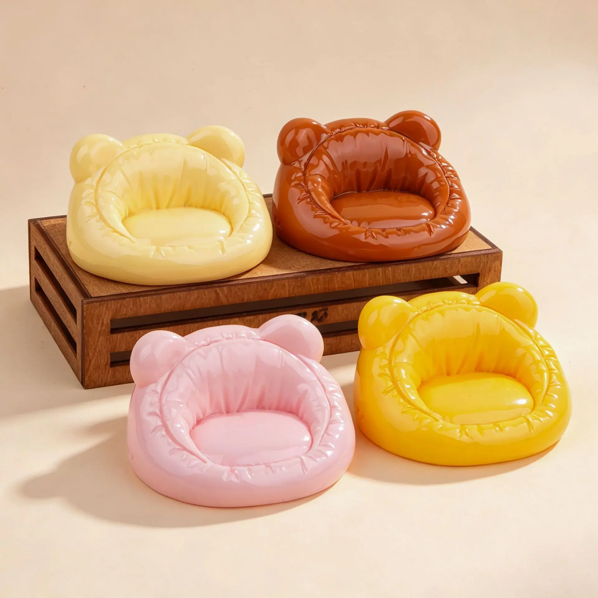 2pcs Mini Bear Sofa Model Sofa Miniature Scene DIY Resin Prop Dollhouse Furniture Craft Accessory Decoration Desktop Ornament