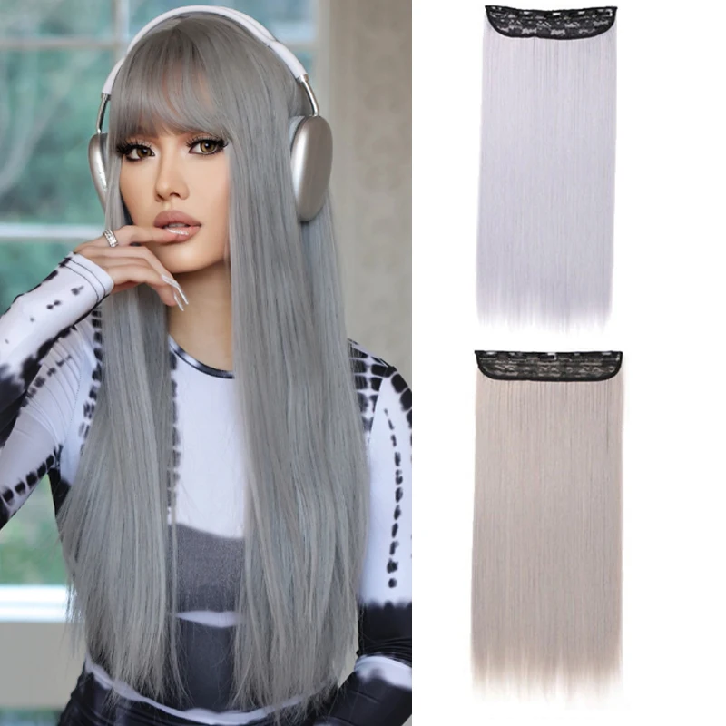 

H&STAR 22Inch Synthetic One Piece Gray Ombre Long Straight Hairpiece for Women Girl Hair Accessories