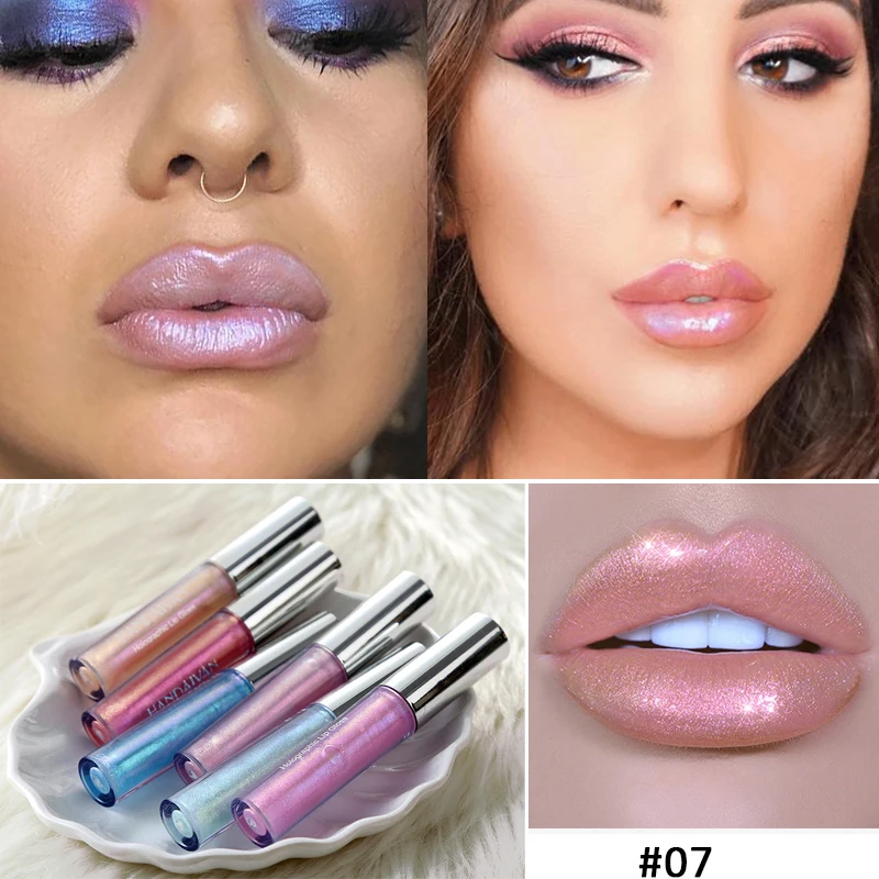 Brilho Labial Plumping de Longa Duração, Maquiagem Brilhante, Impermeável, Holográfica Matiz Sereia, Hidratante, Batom Líquido