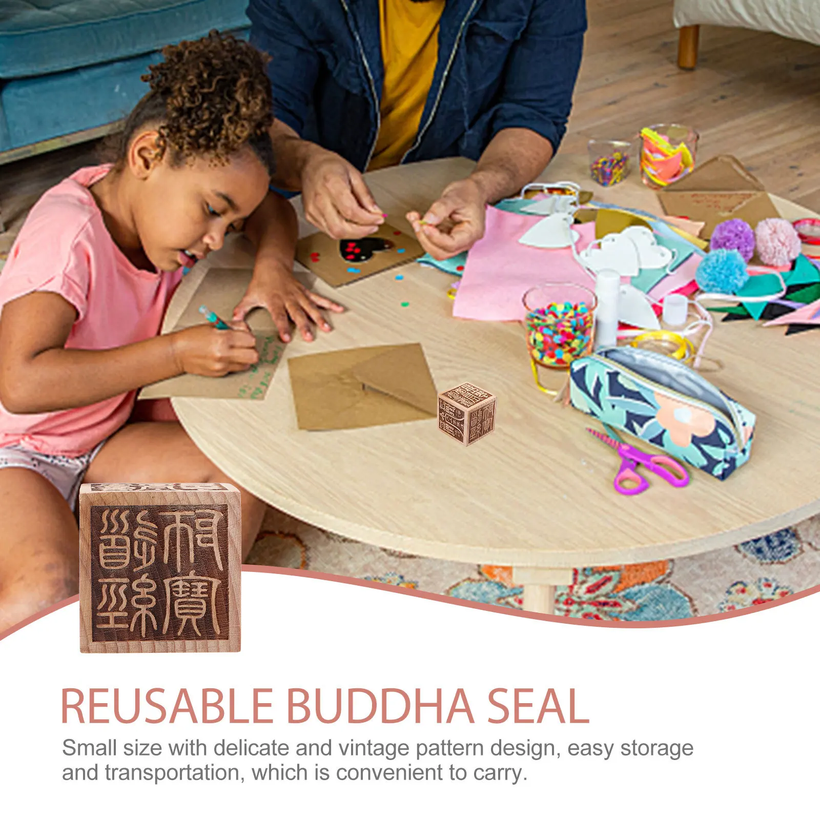 

Hexahedral Wooden Buddha Seal Small Vintage Pattern Stamp For Diy Stationery Home Decor Compact Chinese Seal Desktop