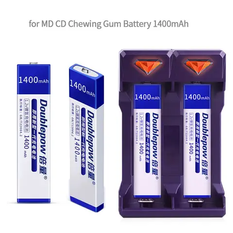 Doublepow 1.2V 1400mAh NiMH Rechargeable Batteries F6 Chewing Gum Battery CD/MD + USB Charger for Listening CD MD Machine MP3